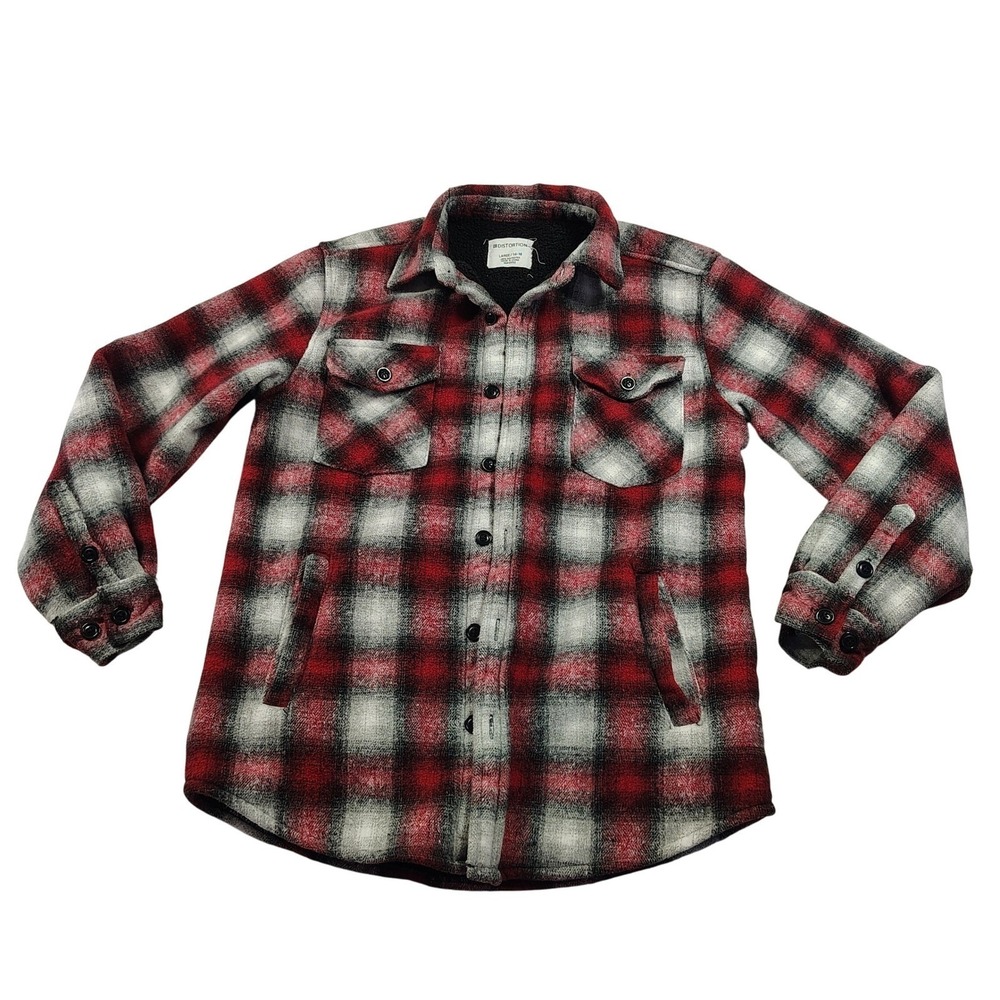 Distortion Plaid Fleece‎ Lined Flannel Shirt Jacket Size Large 14-16